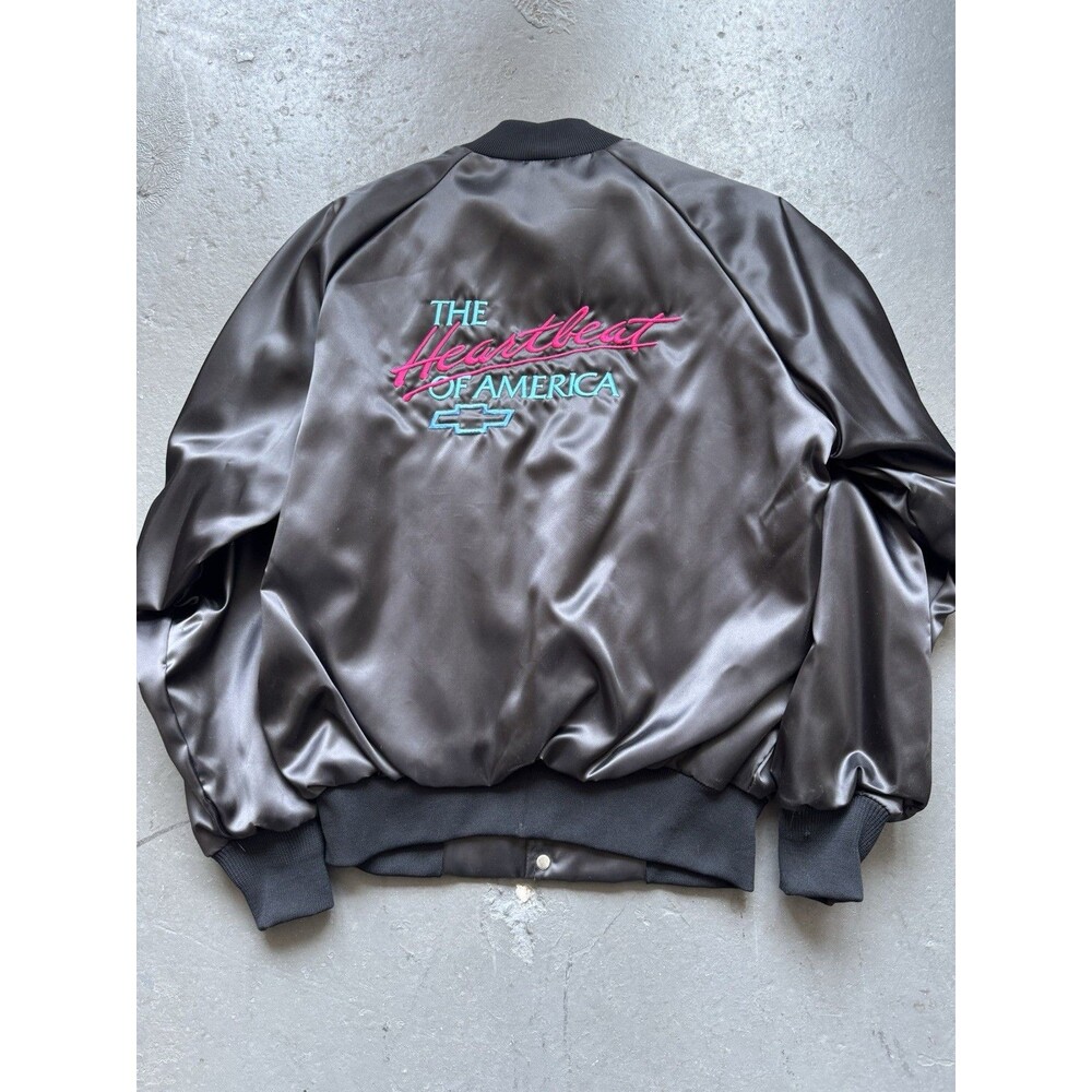 Vintage 80s Chevrolet Heartbeat Of America Satin Jacket M Black